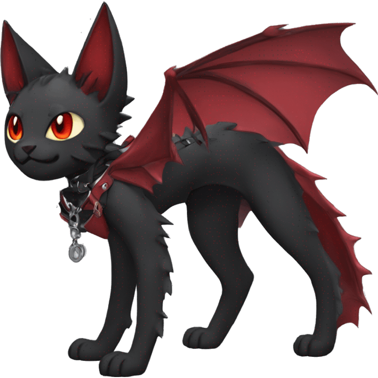 cool edgy black punk red ethereal fantasy nargacuga-bat-cat-Fakemon collar harness full body emoji