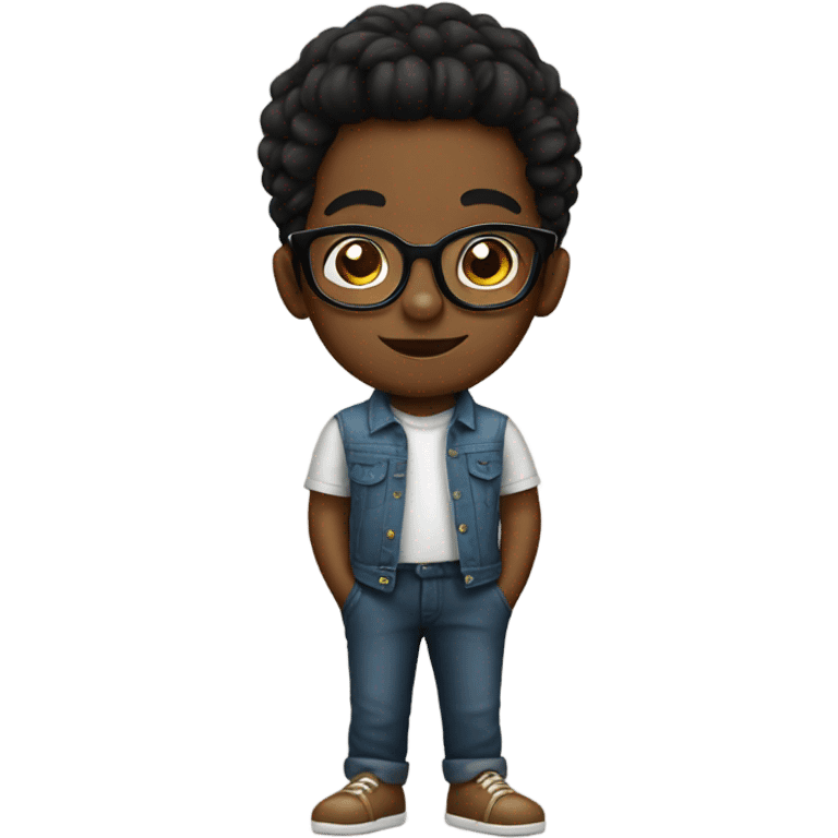 Cute black boy with side buns and glasses emoji