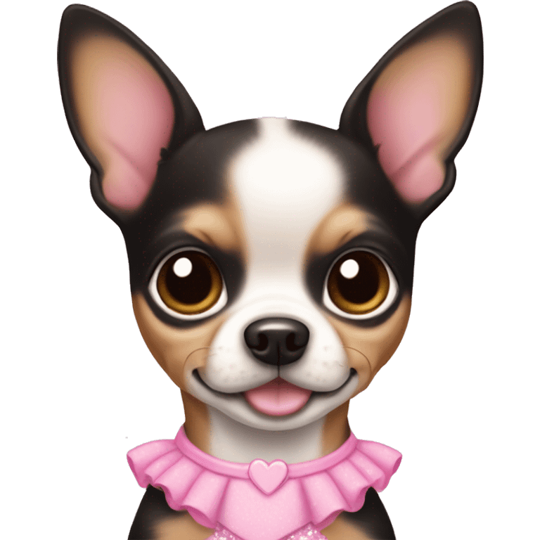 black & tan chihuahua puppy wearing a pink princess dress emoji