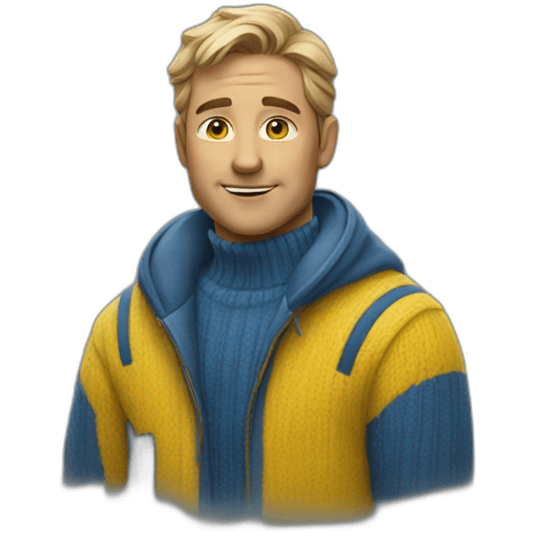 Man in blue and yellow sweater emoji