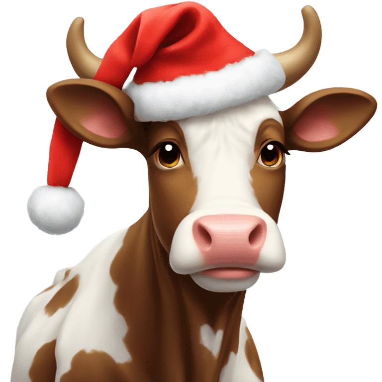 A fluffy cow with a Christmas hat  emoji