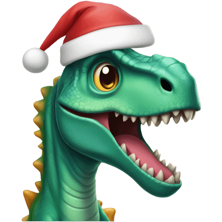 Dinosaur wearing a santa hat emoji