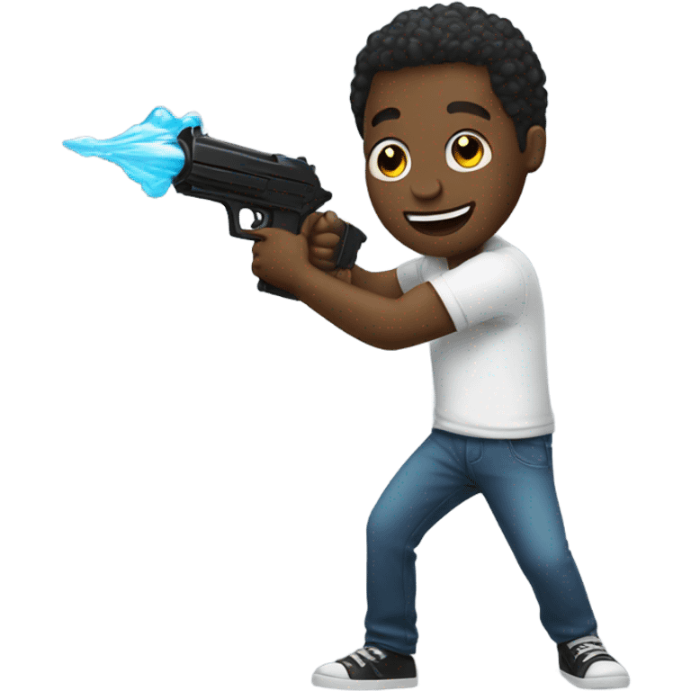 Black guy holding black water gun dancing emoji