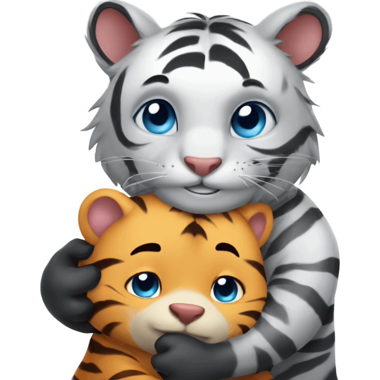 Cute tiger with blue eyes hugging a wombat emoji