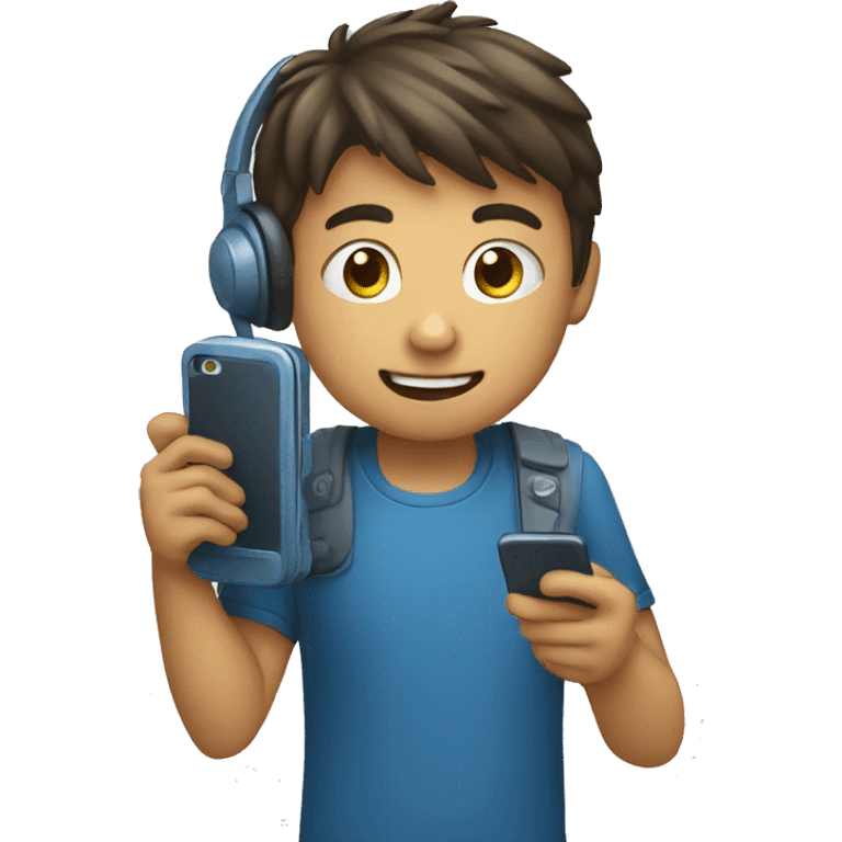 Boy playing phone emoji