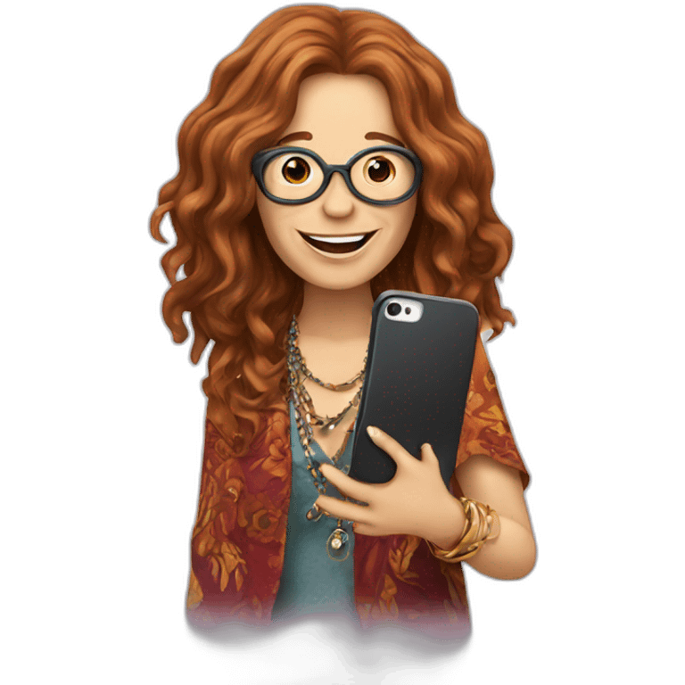 janis joplin speaking with smarphone emoji