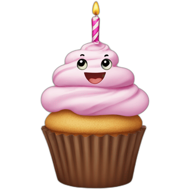 Birthday cupcake with a happy face emoji