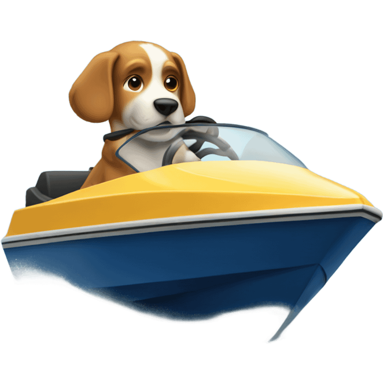 Dog driving speedboat emoji