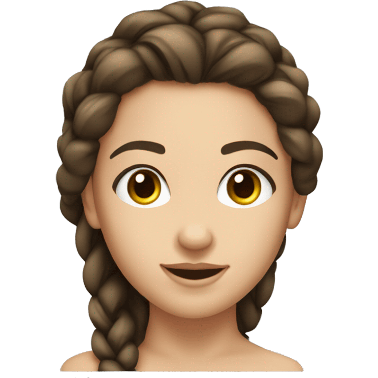 Bust of a beautiful girl. She has fair skin, a beautiful smile, a small nose, dark brown eyes and long eyelashes, she has dark hair that is braided in 2 spikelets emoji