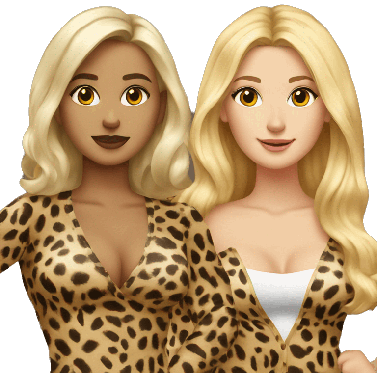 Blonde and brunette besties in cheetah clothes emoji