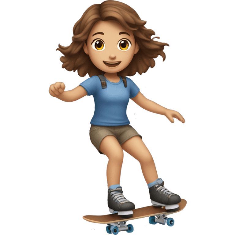 Little girl with brown hair riding skate emoji