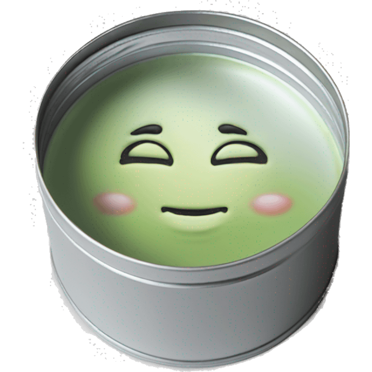 pretty matcha scented candle in silver tin with label realistic emoji