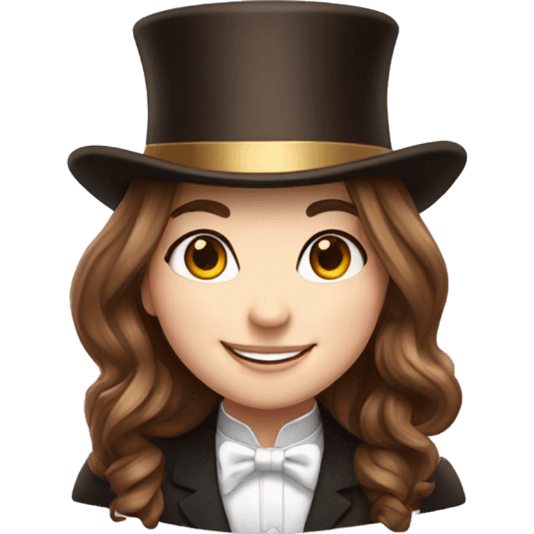 happy white girl - brown hair- magician- top hat emoji