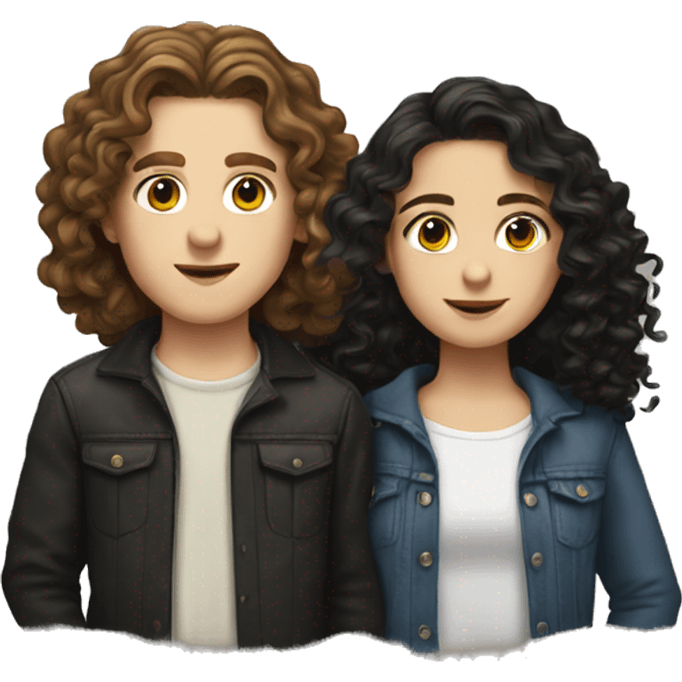 white boy with brown wavy hair and white girl with long black curly hair emoji