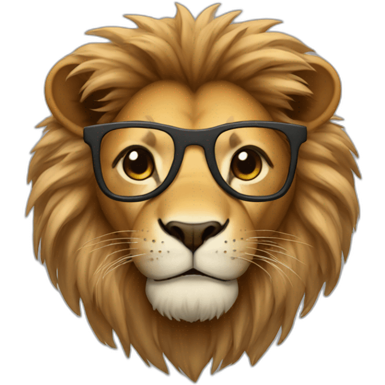 Lion with brown mane and glasses emoji