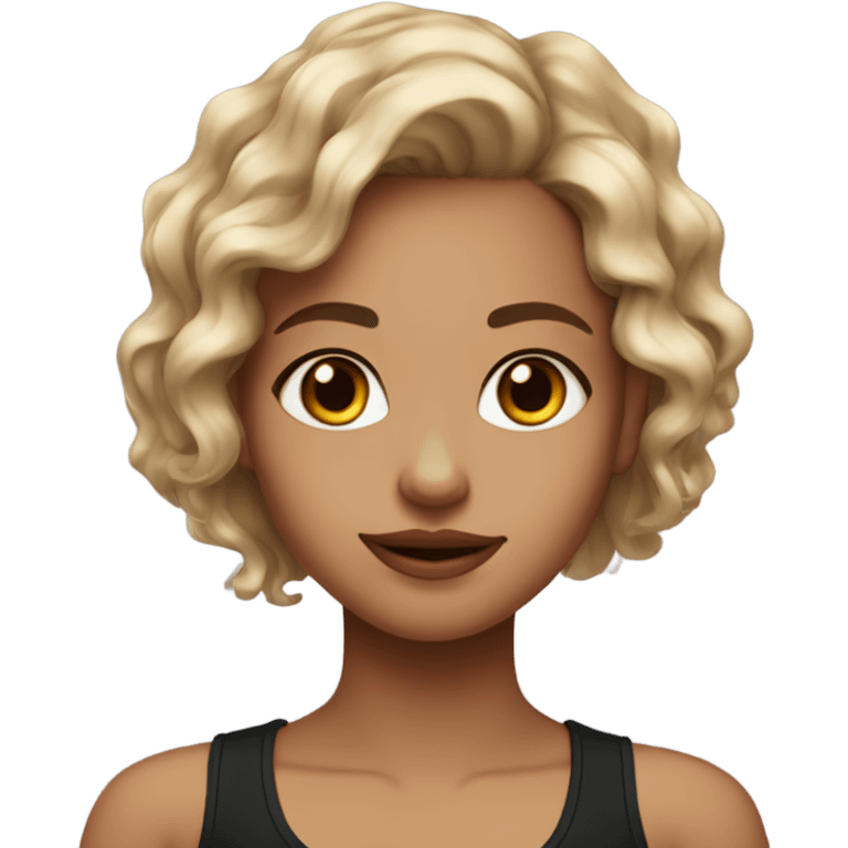 medium length wavy hair girl with brown colored eyes in black tank top emoji