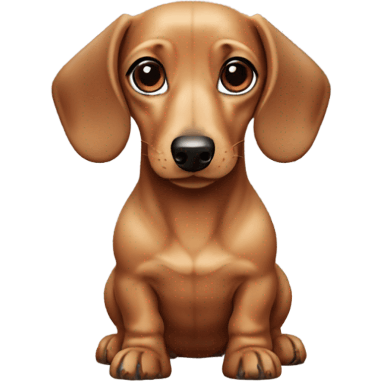 fawn colored dachshund with a dark Brown colored nose, blue eyes,  emoji