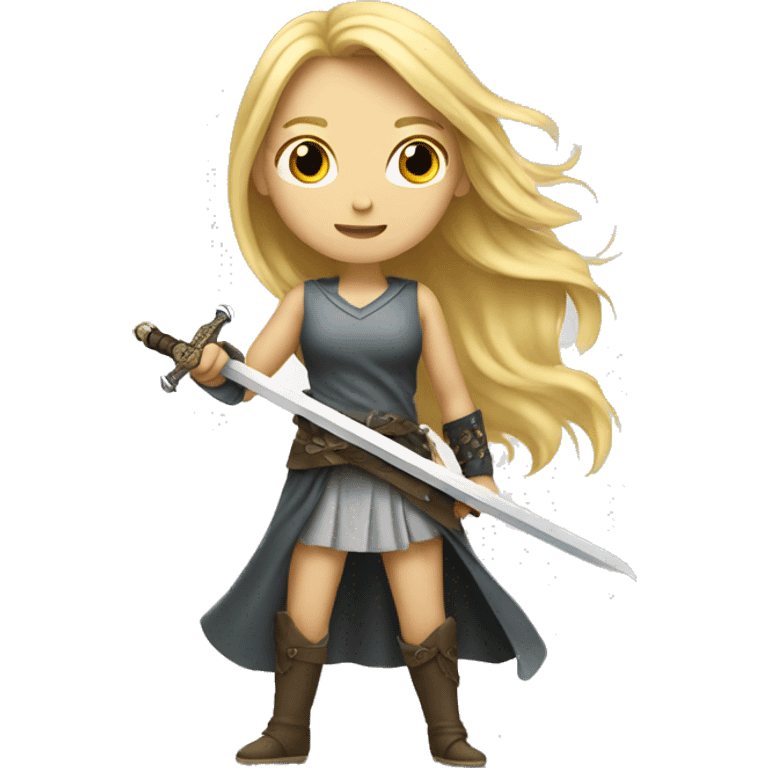 Long blonde hair girl with sword stood  emoji