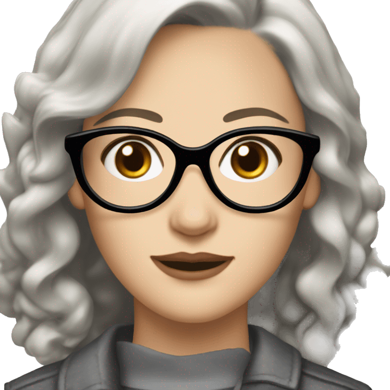 A white Lady with short strait pointed chanel black and gray hair,  light brown eyes with brown glasses emoji