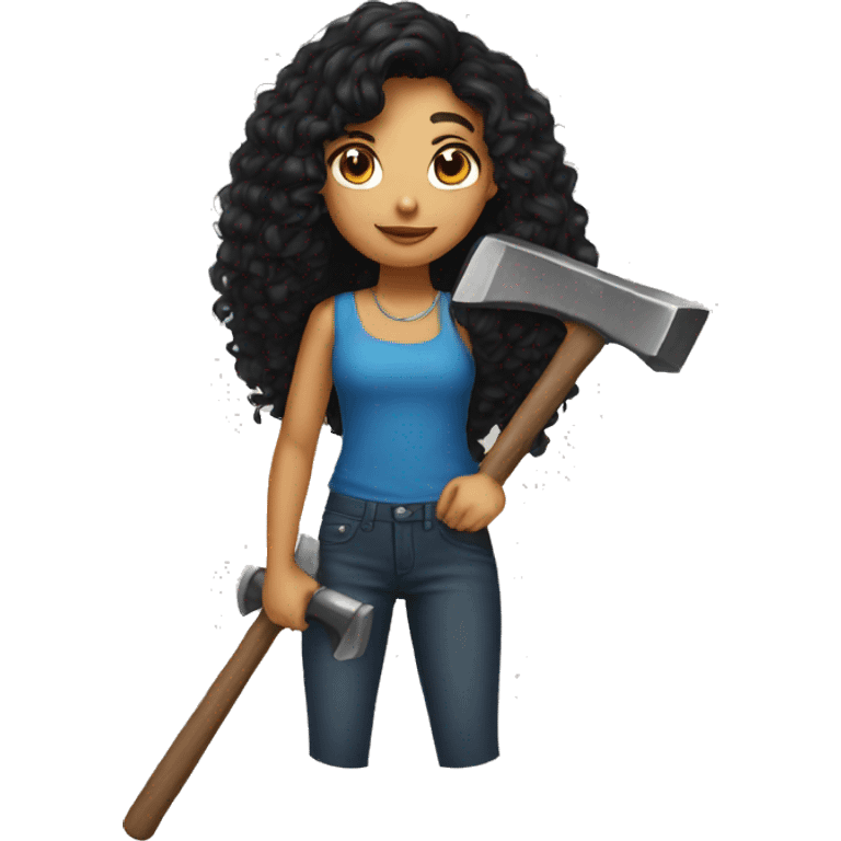 girl with long curly black hair with a hammer emoji