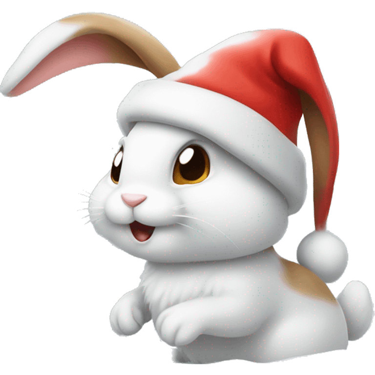 Rabbit with christmas hat playing in snow emoji