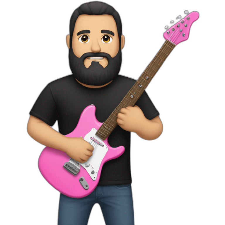 white man with dark beard and black t shirt and pink electric guitar emoji