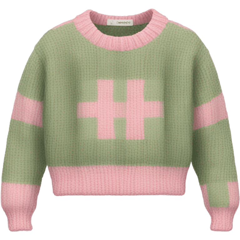 Pink and sage checkered cropped oversize wool sweater, isolated emoji