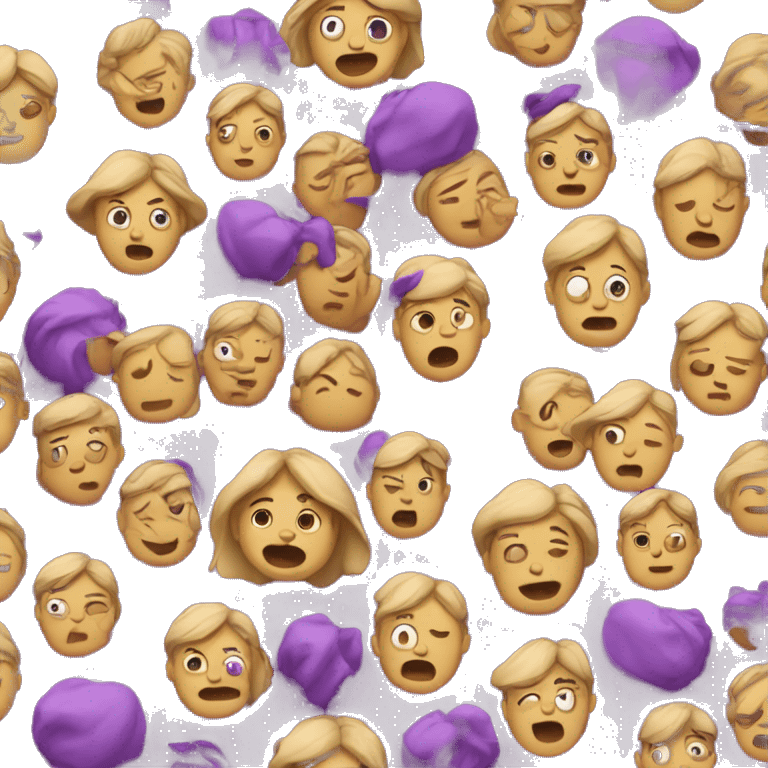 tan emoji woman with purple shirt doing weary emoji mixed with laugh emoji