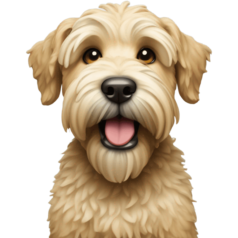 Wheaten terrier  holding a lacrosse stick in its mouth emoji