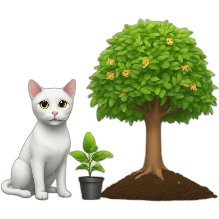 Cat and dog planting a tree emoji