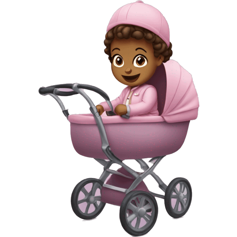 A one-year-old girl riding in a stroller. emoji