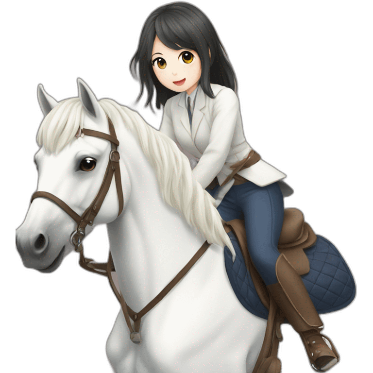 white horse riding japanese cute girl emoji