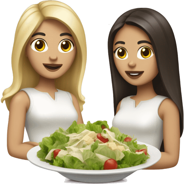 a brunette and a blonde who love caesar salad emoji