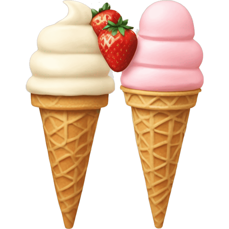 Cream and strawberry ice cream with beige cone aesthetic emoji