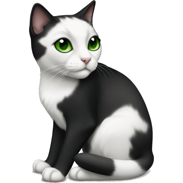 Black and white tuxedo cat with black nose and green eyes emoji