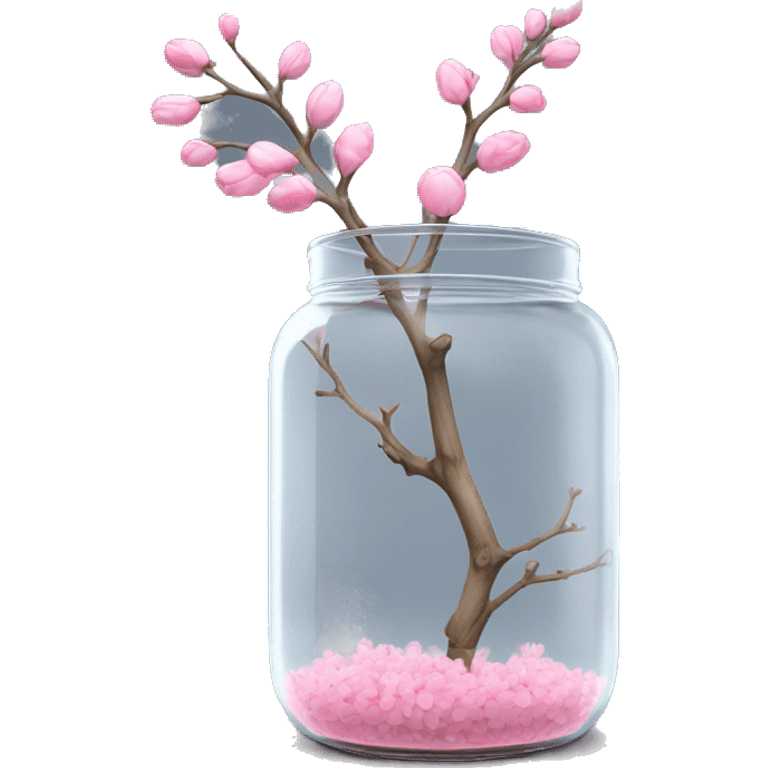 Delicate big twig with pink buds in a transparent jar vase emoji