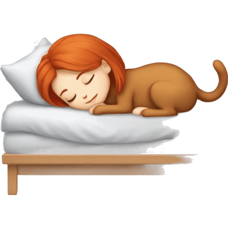 Sleeping, pretty redhead girl, next to gray cat  emoji