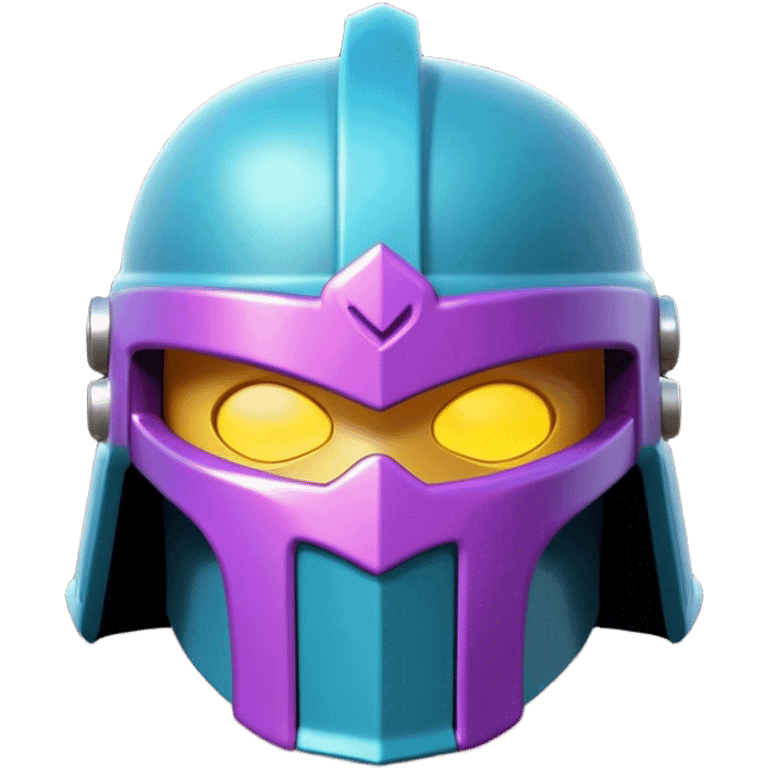 Clash of Clans aesthetic: Cinematic Playful 3D Isometric Helmet Emoji, rendered in a 3D vector-style similar to standard emojis with minimal shading and bold, simplified shapes. A compact, distinct form with signature details, softly glowing with a fantasy RPG magic charm. Simplified yet unmistakably iconic, highly detailed and consistent, glowing with a soft radiance and high shine. Stylized with a touch of heroic grandeur and a soft glowing outline, capturing the essence of a beloved gaming relic with a friendly, playful manner! emoji