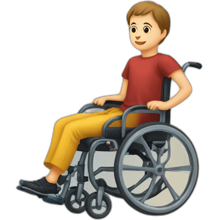 enfant assis sur un fauteuil roulant qui lève les bras en l'air emoji