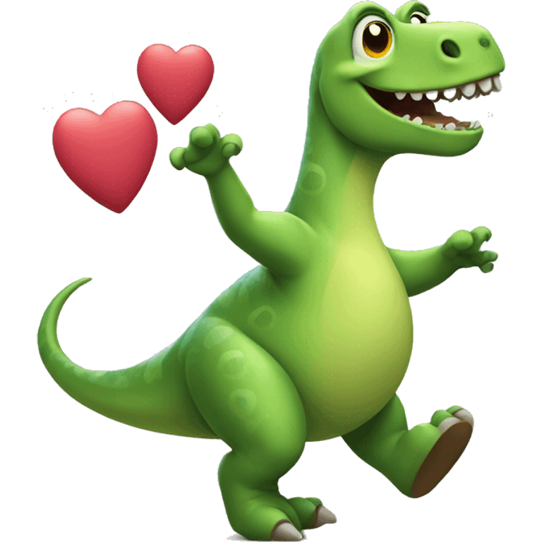 Dancing dinosaur with hearts emoji