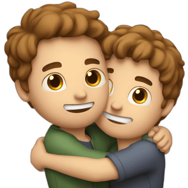 Warm loving hug between two white men with brown hair emoji