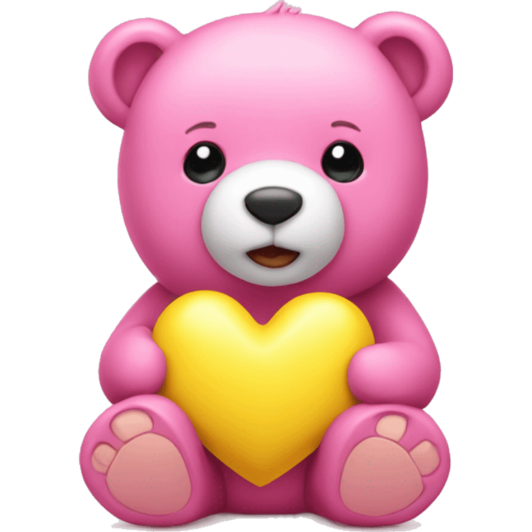 Pink bear holding yellow heart emoji