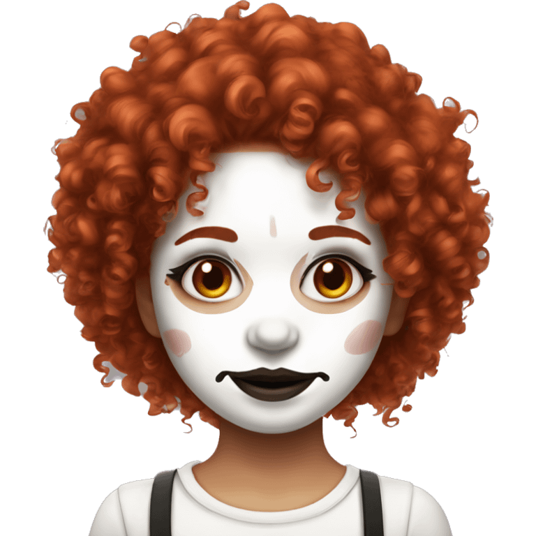 Red curly haired girl with white face paint and crazy makeup emoji