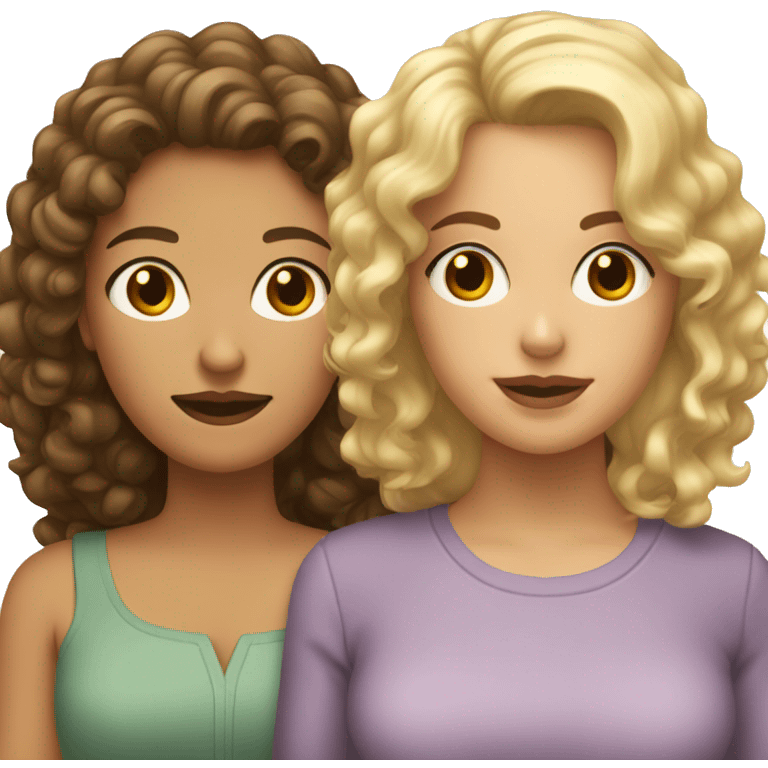 Mom with blonde hair, brown eyes and her adult daughter with curly brown hair and brown eyes emoji