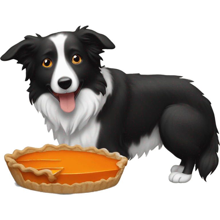 A border collie eating pumpkin pie  emoji