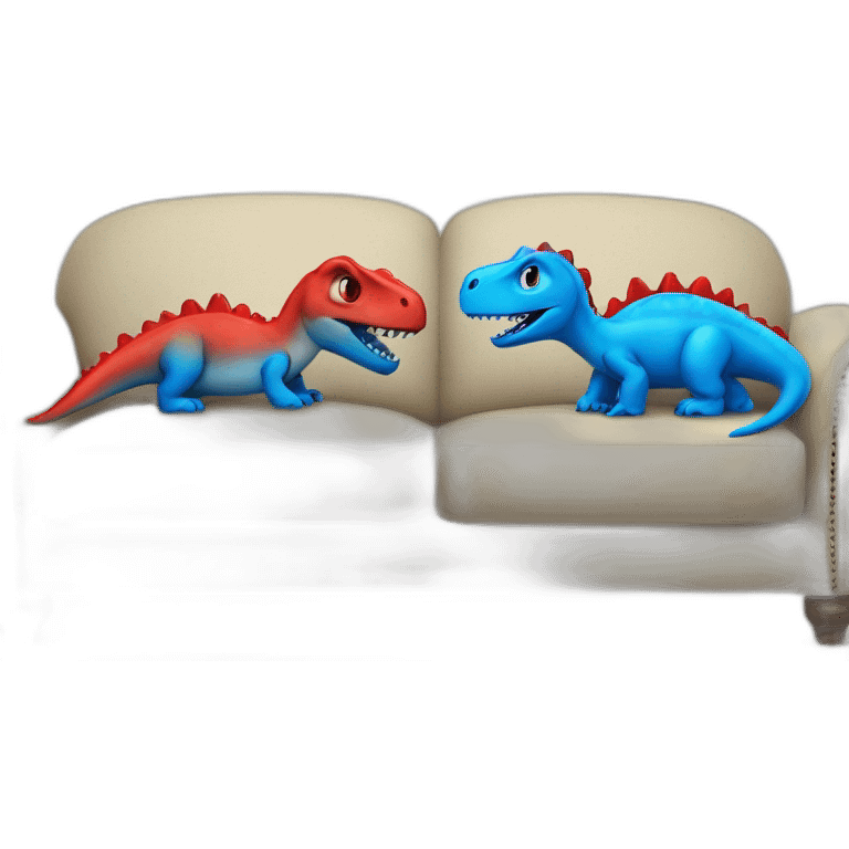 A blue and a red dinosaure in couch emoji