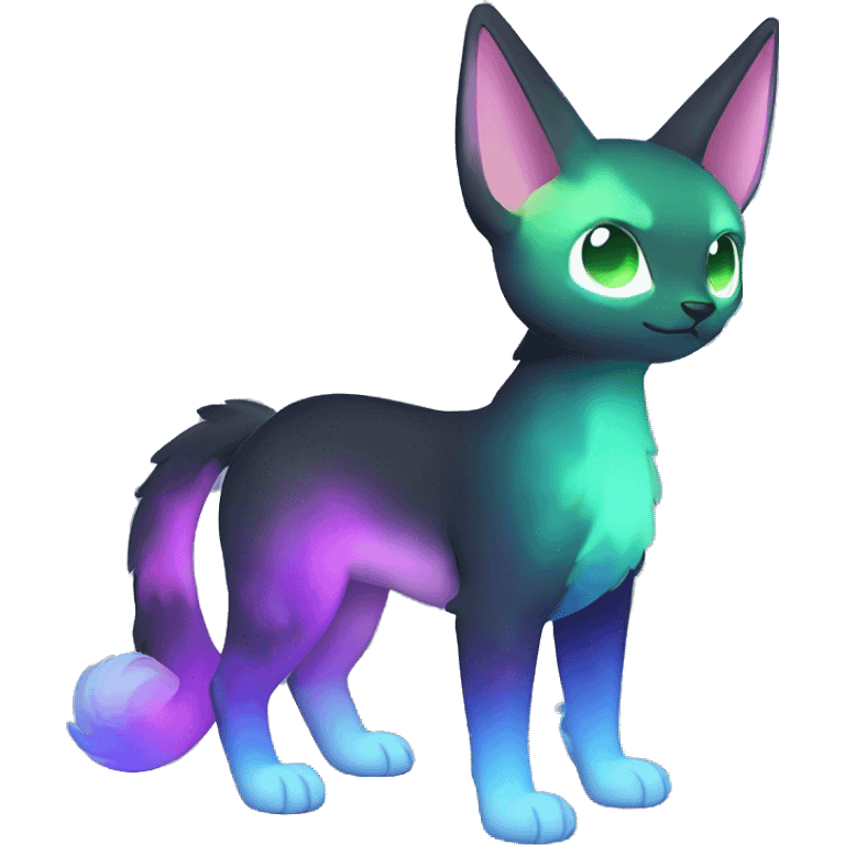 Cute cool black nebula fading green blue purple pink gradient animal hybrid Fakemon full body emoji