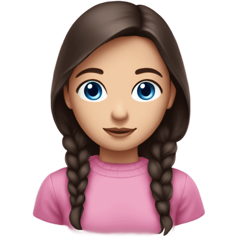 girl with blue eyes and dark brown hair with a pink sweather emoji