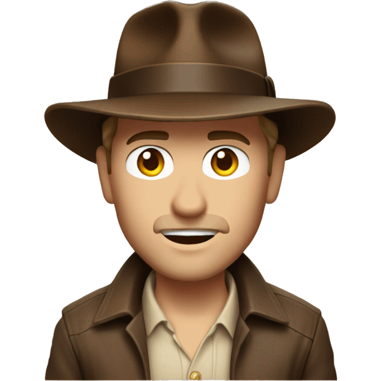 White Indiana Jones with a dark brown jacket and a brown hat, beige shirt emoji