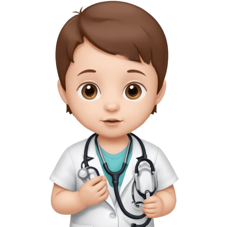 Baby with brown hair, 6 months, with a stethoscope  emoji